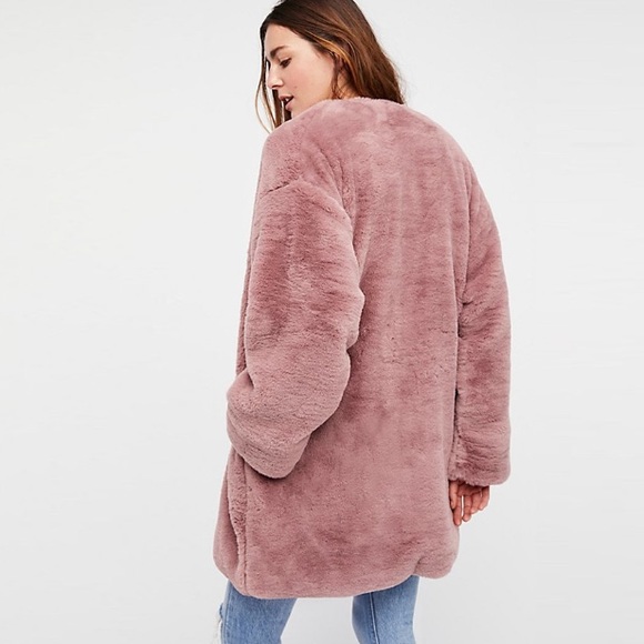 Luxe Faux Fur Trench COAT Rose Gold Pink Rita - Picture 3 of 5